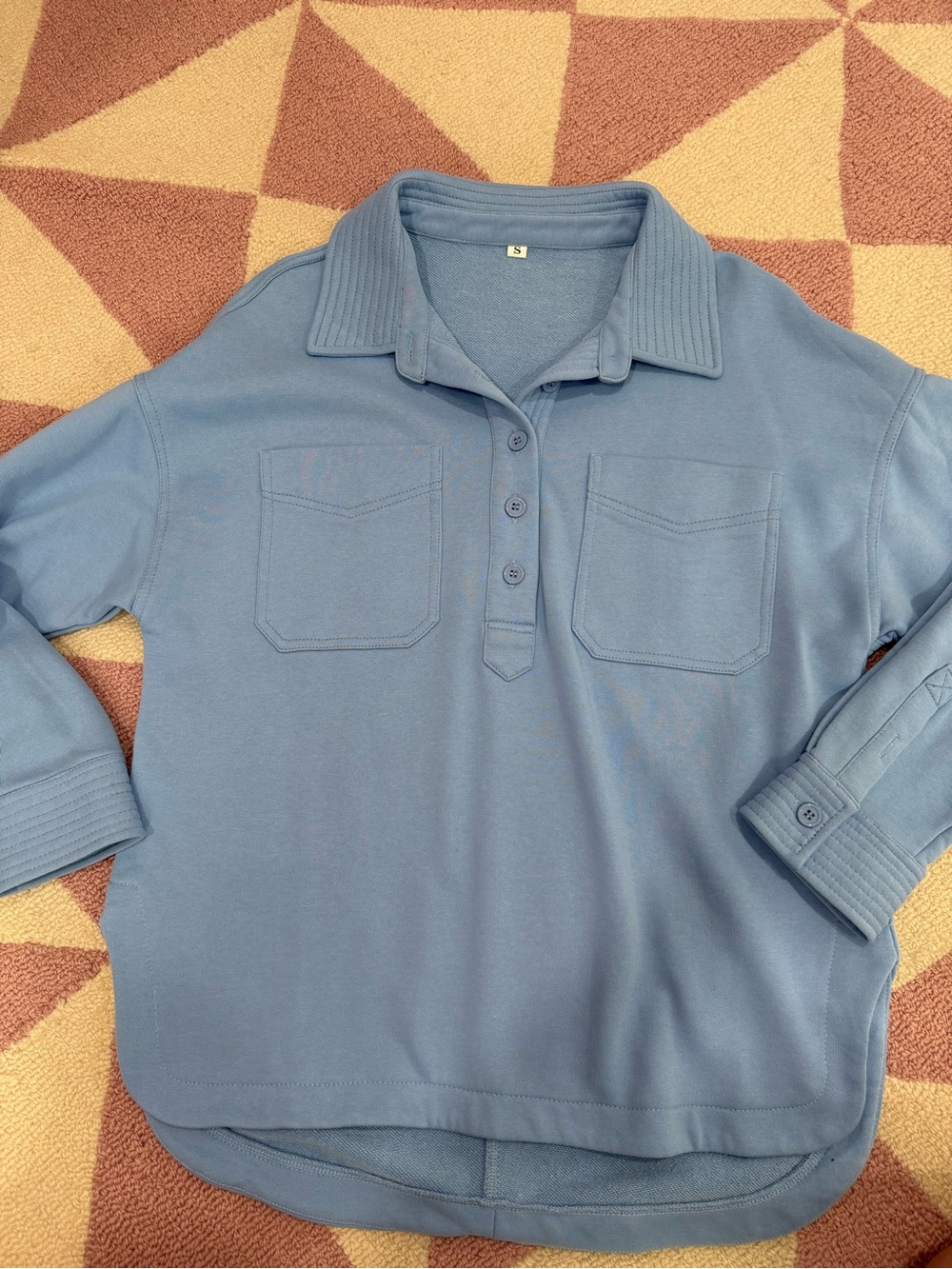 womens Long-Sleeve Polo Shirt in Light Blue